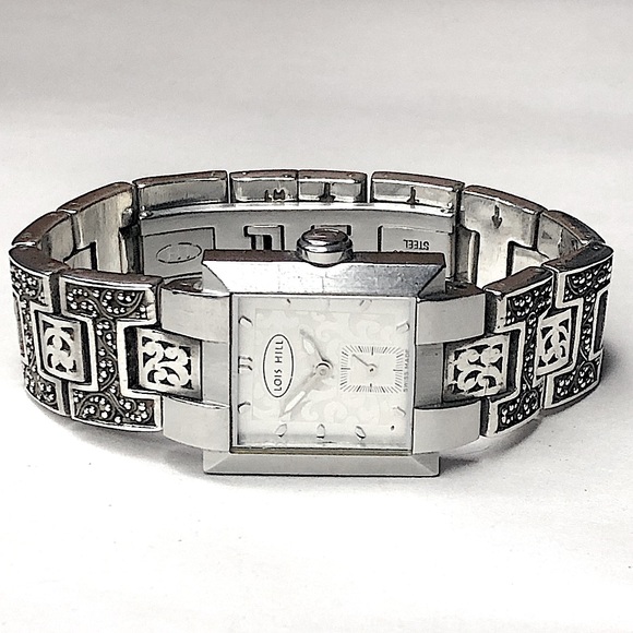 LOIS HILL Watch Square Face Alternating Links Sterling Silver Bracelet Band - Picture 8 of 17
